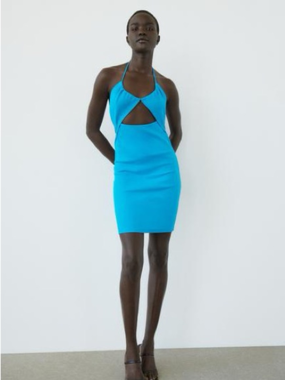 ZARA Halter Cut-Out Dress in Bright Blue NWOT